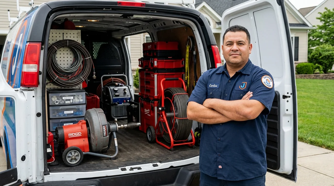 Professional drain cleaning equipment and Johns Plumbing LLC plumber in Bowman