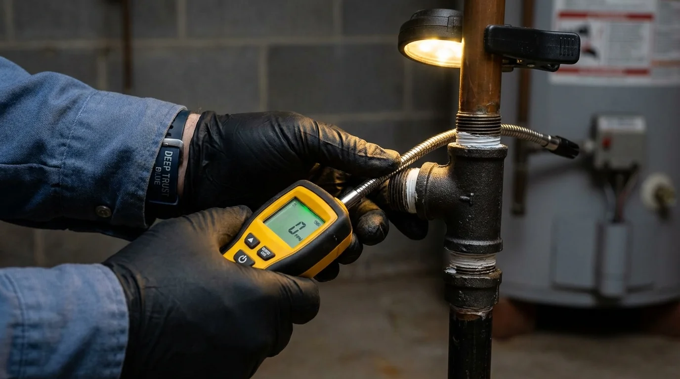 Gas leak detection with electronic sniffer by Johns Plumbing LLC in Bowman